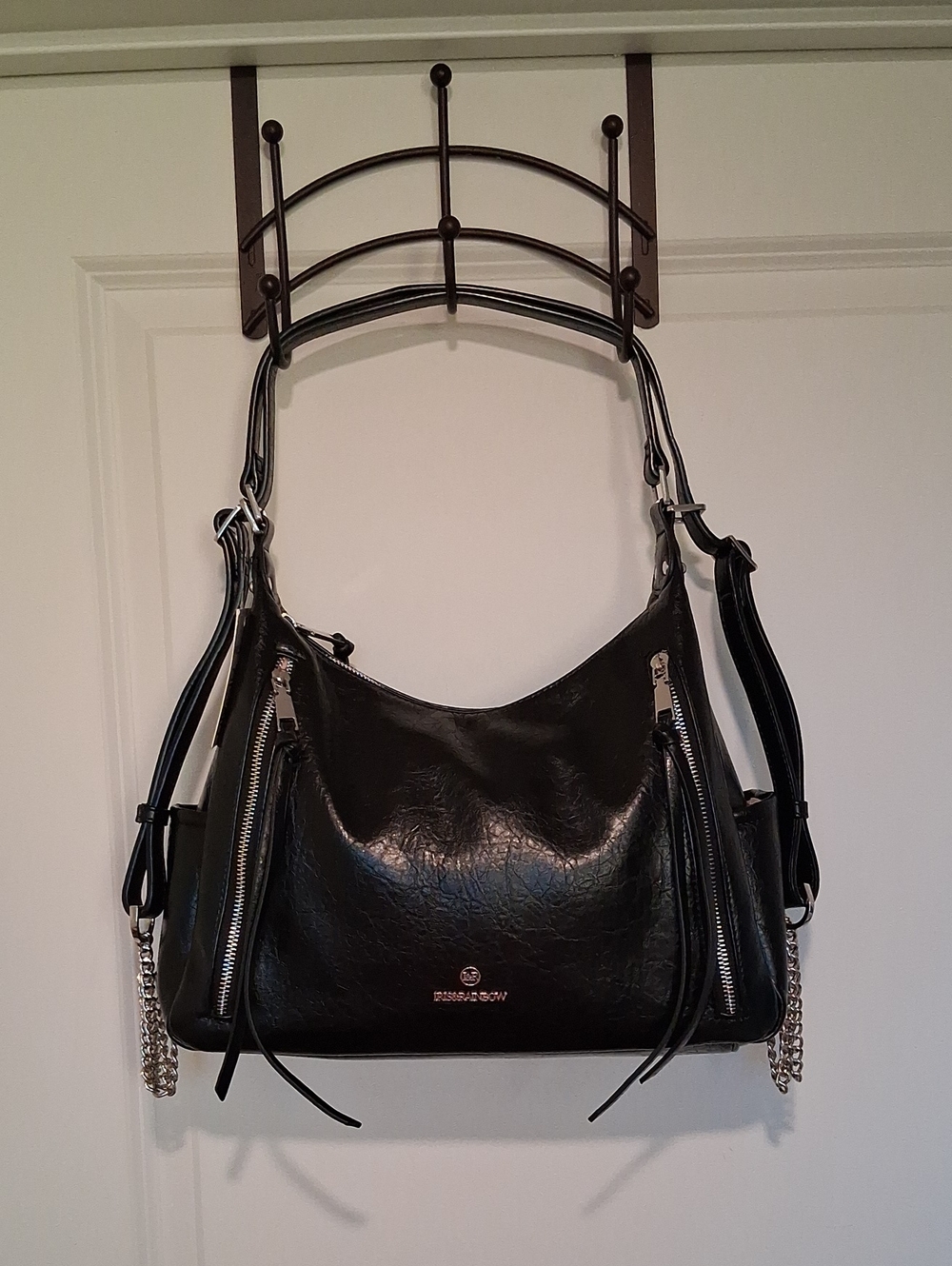 Iris And Rainbow Black Women's Shoulder Bag with Silver Hardware